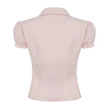 KYLETHOMASW  -  Fashion Sweet Ruched Slim Fit Women Shirts Chic Solid Summer Cute All-Match Causal Blouses Simple