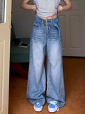 KYLETHOMASW  -  Y2k Vintage High Waisted Blue Washed and Distressed Jeans Women American Retro Streetwear Harajuku Baggy Trousers 2000s