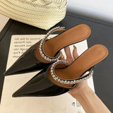 KYLETHOMASW  -  Spring Street CRYSTAL Women Slipper Pointed Toe Thin Low Heel Sandal  Slip On Ladies Mules Shoes Zapatos Mujer