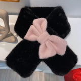 KYLETHOMASW  -  Japanese Sweet Hot Girl Pink Bow Neck Scarf Women's Autumn/Winter Faux Fur Cute Fury Scarf Fashion Female Trendy Accessories