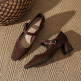 KYLETHOMASW  -  High Heeled Women Autumn New Fashion One-word Buckle with Light Mouth Pumps Womens Thick Heel Small Square Head Mary Jane Shoes