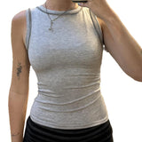 KYLETHOMASW  -  Basic Solid Color Double-layer Stacking Design Square Neck Vest Bright Line Splicing Slim-fitting Sexy Sports Casual Top