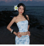 KYLETHOMASW  -  Women's Two Piece Set Strapless Tie Dye Crop Top and High Waist Maxi Skirt Set Boho Beach Vacation Outfit