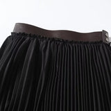 KYLETHOMASW  -  Fashion Office Ladies French Minimalist Leather Waist And Pleated Skirt Women A-line Midi Skirts Womens