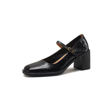KYLETHOMASW  -  Womens Shoes Coarse Heel Leather Shoes Women's High Heel Mary Jane Shoes Shallow Commuter Shoe Women Heels
