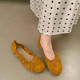 KYLETHOMASW  -  Autumn New Brand Women Flat Shoes Fashion Round Toe Pleated Shallow Slip On Boat Shoes Soft Flat Heel Single Shoes