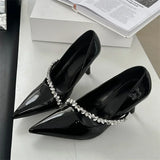Kylethomasw High Quality Rhinestone Decoration Women Pumps Sexy Pointed Toe Patent Leather Thin High Heels Elegant Party Dress Mules Shoes