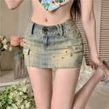 Kylethomasw   -  Y2K Vintage Willow Nail Heavy Industry Denim Skirt Women's Summer New Low Waist Sexy Wrapped Hip Short Skirt