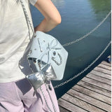 KYLETHOMASW  -  Harajuku Blue Mochila Women 2025 Vintage Leather Chain Bow Mini Backpacks Hot Girls Retro Fashionable Backpack Aesthetic