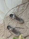 KYLETHOMASW  -  Spring New Silver Loafers Round Toe Flat Lace-up Soft and Comfortable Daily Leisure Sports Office Commuter Lady Single Shoe