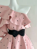 KYLETHOMASW  -  Summer Pink French Vintage Elegant Woman Dress Irregular Bow High Waist Puffy Mini Dress Female Chic Korean Pupolar Clothes