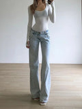 KYLETHOMASW  -  2000s Light Blue Low Waist Jeans New Woman Streetwear American Vintage Denim Pants Female Casual Washed Straight Pantalons Mujer