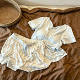 KYLETHOMASW  -  Pajama Set Solid Lace Trim Top Cute Rabbit Print Shorts Ladies Home Clothes Sleepwear Loungewear Summer New Sweet Cute Nightwear