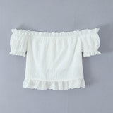 KYLETHOMASW  -  Sexy Off Shoulder White Cropped Shirt Women Front Button Short Sleeve Cotton Summer Blouse Sweet Tops New