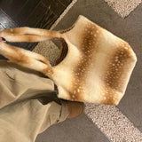 KYLETHOMASW  -  Korean Sweet Fluffy Shoulder Bags Fashion Y2k Aesthetic Casual Women's Handbags Trendy All Match Shopping Female Underarm Bag