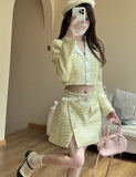 KYLTHOMASW  -  Sweet Hot Girl Suit Women's Autumn Long-sleeved Tweed Short Coat High Waist A-line Skirt Two-piece Set Fashion Female Clothes