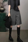 KYLETHOMASW  -  Summer Daily Office Work Pants Women Vintage Elegant Simple Black Gray Thin Loose Japan Casual Blazer Knee Length Trousers 976A