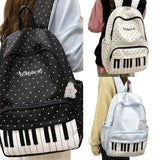KYLETHOMASW  -  Piano Key Polka Dot Backpack Girls Music Embroidery Large Capacity School Bag Lightweight Nylon Daily Travel Student Rucksack