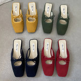 KYLETHOMASW  -  Summer 2025 New Women Flat Slipper Fashion Square Toe Slip On Mules Shoes Soft Flat Heel Outdoor Dress Sandal Slides New Woman