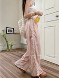 Pink Sweet Y2k Parachute Pants Women Korean Style Coquette Baggy Joggers Bow Harajuku Kawaii Cute Wide Trousers Casual