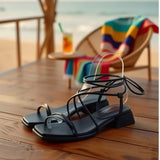 KYLETHOMASW  -  Strap Low Heel Sandals for Womens Summer New Roman Strap Toe Fashion Flat Shoes for Women's Designer Sandals Ladies Shoes