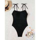 KYLETHOMASW  -  Women's Solid Color One Piece Swimsuit with Tie Front Modest Tummy Control Bathing Suit Sexy Black Bodysuit Holiday Swimsuit New