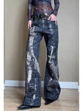 Kylethomasw Retro Snake Printed Flared Jeans Women Cross Print High Waist Mujer Do Old Boot Cut Denim Pants Hip Hop Y2k Chic Bottoms