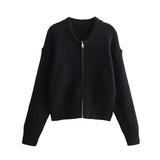 KYLETHOMASW  -  Casual Solid Knit Women Cardigan Elegant Long Sleeve Zippers O-neck Patchwork Female Sweater 2025 Autumn Fashion Lady Outwear