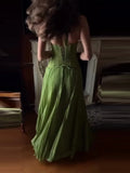 KYLETHOMASW  -  Elegant Green Camisole Long Skirt Retro Pleated Backless Off-shoulder High Waist Sexy Deep V Dress Party Evening Gowns Date Robe