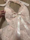KYLETHOMASW  -  Women Sweet Mini Dress Halter Neck Polka Dot Ruffle Bow Lace Trim Slim Fit Suit Kawaii Lolita Style Summer Cute Girl Outfit 2025