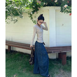 KYLETHOMASW  -  Women Autumn Y2k Baggy Stripe Jeans Harajuku Vintage Denim Trouser Japanese 2000s Style Oversize Boyfriend Cargo Jeans Pants