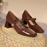 KYLETHOMASW  -  One Line High Heels for Women 2026 New Style Square Toe Thick Heel Mary Jane Single Shoes Large French Red Wedding Shoes Pumps