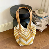 KYLETHOMASW  -  Hollow Knitted Women's Korean Shoulder Bag High Quality Vacation Beach Woven Tote Shopper Bag for Lady New Female Handbags