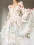 KYLETHOMASW  -  French Vinatge Evening Party Long Dresses for Women Floral A-line Princess Dress Lantern Sleeve Spring Summer Prom Robe Vestidos