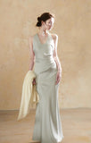 KYLETHOMASW  -  Luxury Slim Fit Long Dresses Elegant Sexy White Cambridge Blue Evening Dresses Spring Neck-Mounted Backless Mermaid Vestidos