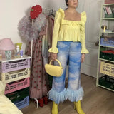 KYLETHOMASW  -  Vintage blouses for women fashion 2024 white ruffle top elegant korean fashion long sleeve blouses women casual shirts elegant