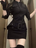 KIylethomasw Autumn Vintage Cargo Clothing Black Slim Y2k Mini Dress Short Party Elegant Bodycon  One Piece  Korean Fashion