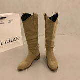 KYLETHOMASW  -  Autumn Winter Vintage Woman Knight Knee High Boots Shoes Ladies Concise Slip On Western Cowboy Botas