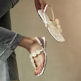 KYLETHOMASW  -  Women Beaded Clip Toe Flat Sandals Square Open Toe Ankle Buckle Strap Flip Flops Summer Beach Casual Dress Shoes