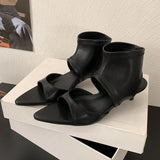 KYLETHOMASW  -  Open Toe Footwear Low Heel Modern Women Ankle Booties Shoes Fashion Stretch Female Heeled Sandals Boots Shoes For Ladies Black