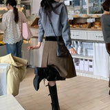 KYLETHOMASW  -  Korean Plaid Contrast Color Casual Mid-length Skirt Women Autumn New High Street Fashion All-match Pleated A-line Skirt