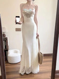 KYLETHOMASW  -  French-style Slimming New Summer Design Sense Tulle Flower Elegant Fishtail Lace Cami Dress