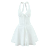 KYLETHOMASW  -  Sexy Backless White Mini Dress Women Deep V Low Waist A-line Elegant Party Dresses Birthday Robe New Vestidos