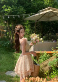 KYLETHOMASW  -  Women Summer Floral Print Ruffle Bow Sweet Sexy Fairy Mini Dress High Waist Sleeveless Slim Square Collar A Line Dresses Vestido