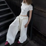 Kylethomasw American Retro Pleated Draping Casual White Pants Women Autumn New Streetwear Loose All-match Wide Leg Pants with Belt