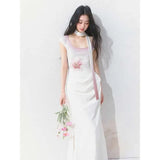 KYLETHOMASW  -  French Style Sleeveless Slimming Printed Vintage Dress for Women Summer Square Neck Elegant Luxury A-line Long Dress