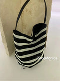 KYLETHOMASW  -  Black White Striped Bucket Bag for Women Large Capacity Casual Vacation Beach Shoulder Tote Bags