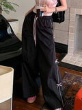 Kylethomasw Black Baggy Sports Pants Women Y2k Vintage Bow Drawstring Straight Wide Leg Sweatpants Hip Hop Causal Kpop Mujer Bottoms