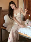 KYLETHOMASW  -  Summer Sweet and Sexy Bodycon Lace Dress for Women V Neck Asymmetrical Hem Slim Fit Spaghetti Strap Tea Dress Y2K Hot Girl Style