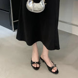 KYLETHOMASW  -  String Bead High-Heeled Shoes Lady Womens Slippers Outdoor Slides Pantofle Butterfly-Knot Low Rubber Flip Flops 2025 Hawaiian PU